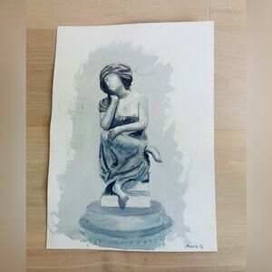 Artist Rending Watercolor Greek Statue Watercolors on Paper Wall Art Original Ar